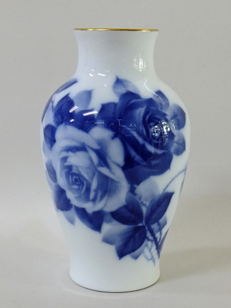 大倉陶園 ブルーローズ 花瓶 8011/74A